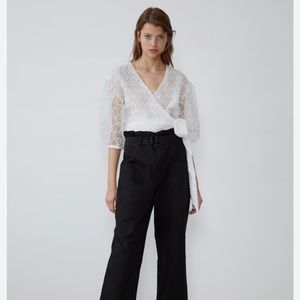Zara White Lace Wrap Blouse